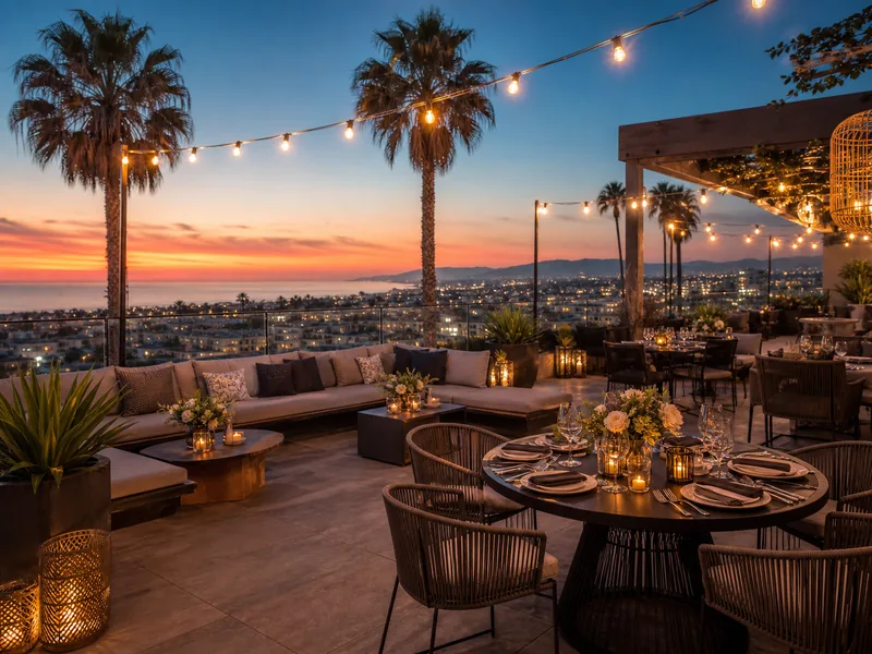 California rooftop private event venue at sunset