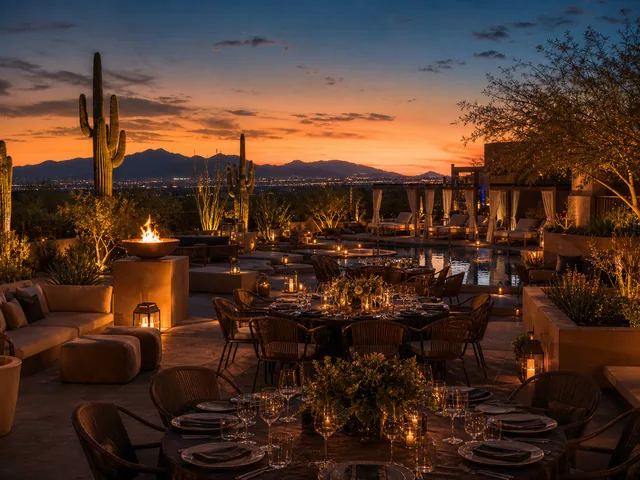 Phoenix desert resort courtyard prepared for an evening event