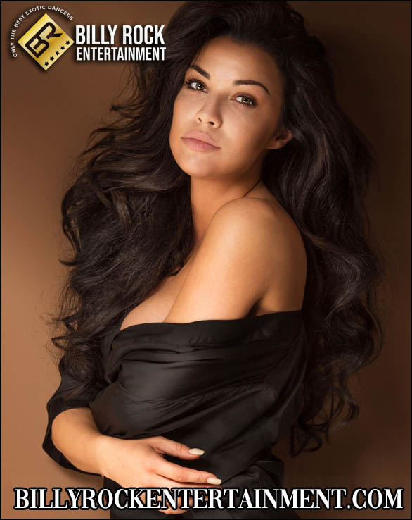 Luna Starr in a black satin robe with luxurious hair