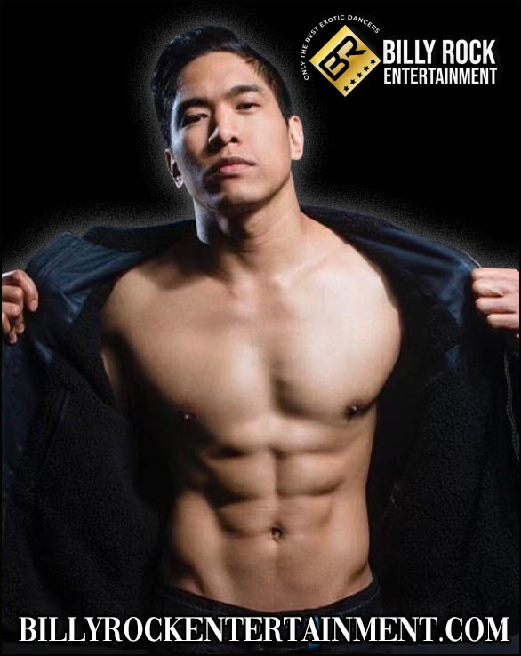 Cesar: Shirtless, toned, arms overhead, serious look.