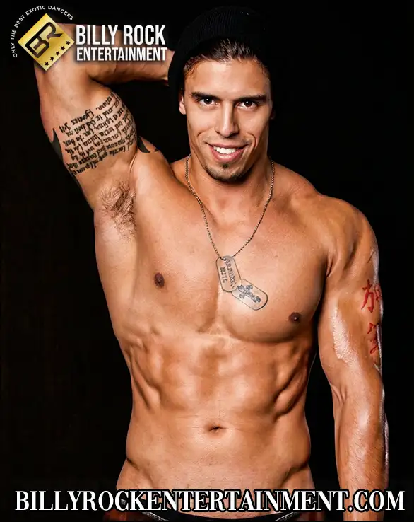 Male stripper, Gamble, poses for the camera with ripped body