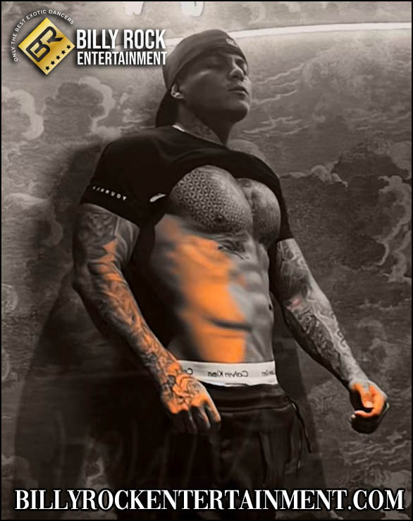 Joe: Muscular, tattoos, black T-shirt and cap, sepia tones.