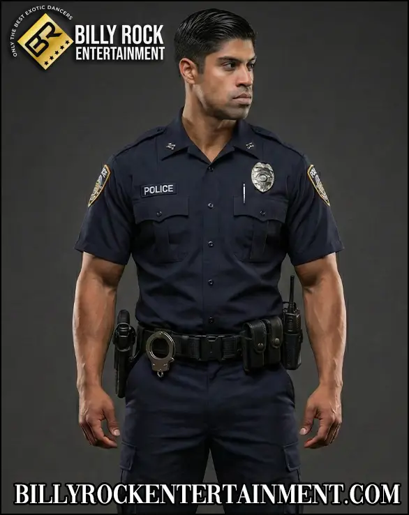 Karamel male stripper in uniform fantasy look for bachelorette party entertainment