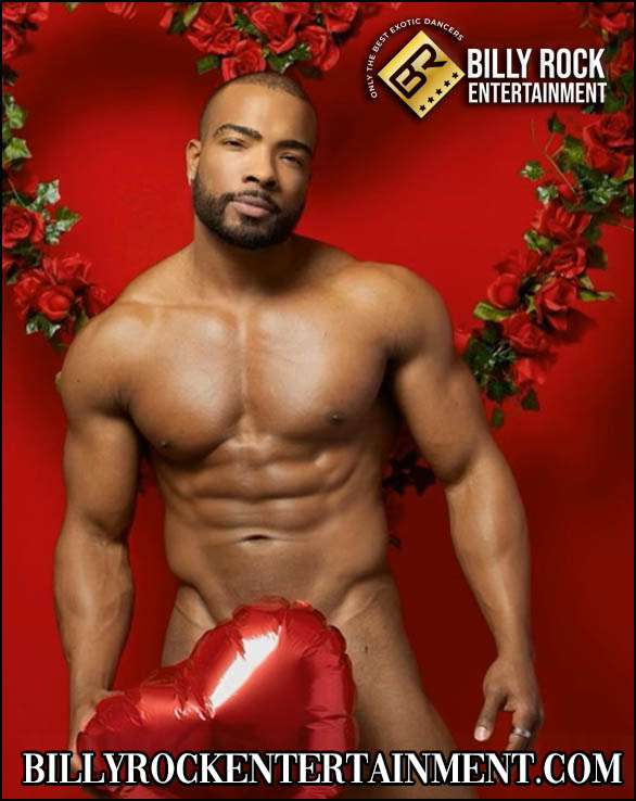 Valentine's Day-themed muscular male stripper.