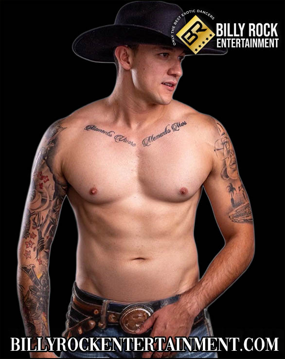 Ricky, male stripper with cowboy hat and jeans.